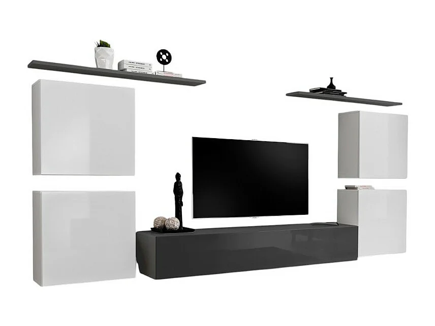 Ensemble meuble salon SWITCH IV design, coloris gris et blanc brillant.