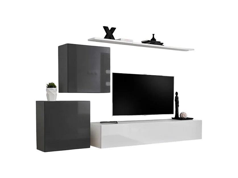 Set di mobili da salotto SWITCH V design, colori bianco e grigio lucido.