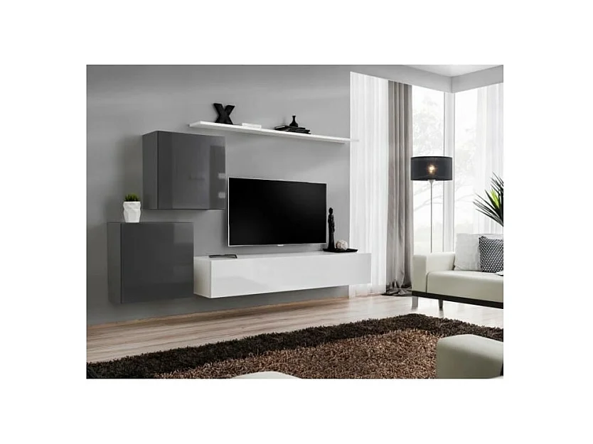 Set di mobili da salotto SWITCH V design, colori bianco e grigio lucido.