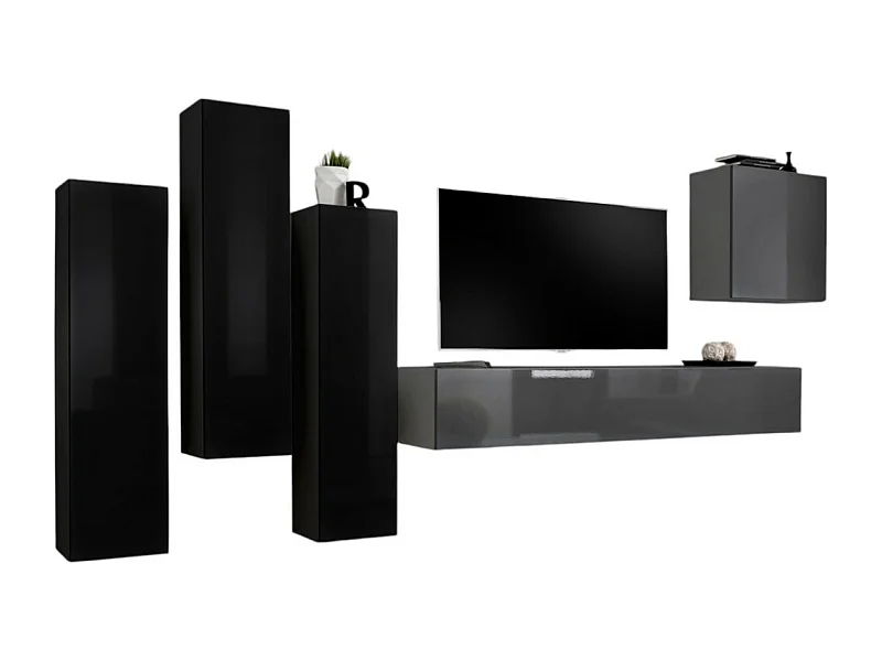 Conjunto de móveis para sala de estar design coleção SWITCH III. Cores preto e cinza brilhante.