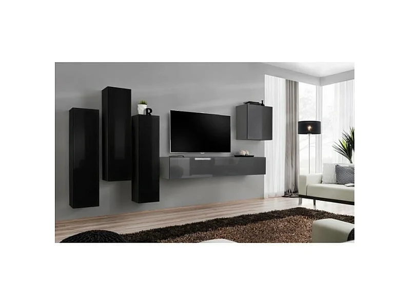 Designermöbel-Set für das Wohnzimmer, Kollektion SWITCH III. Farben Schwarz und glänzendes Grau.
