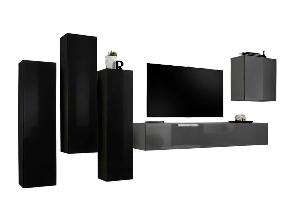 Design woonkamer meubelset uit de SWITCH III collectie. Kleuren zwart en glanzend grijs.