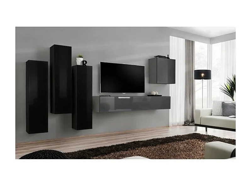 Design woonkamer meubelset uit de SWITCH III collectie. Kleuren zwart en glanzend grijs.