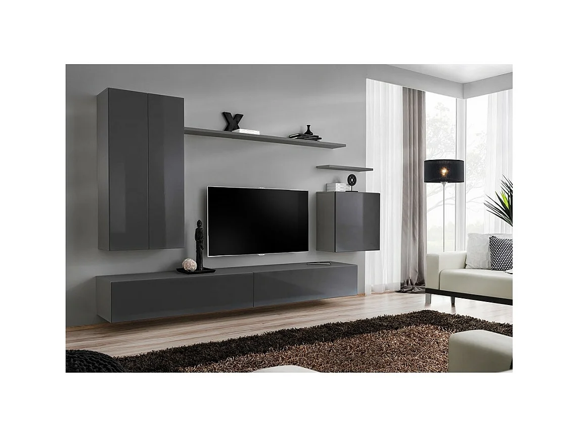 Woonkamerset SWITCH II design, glanzend grijze kleur.