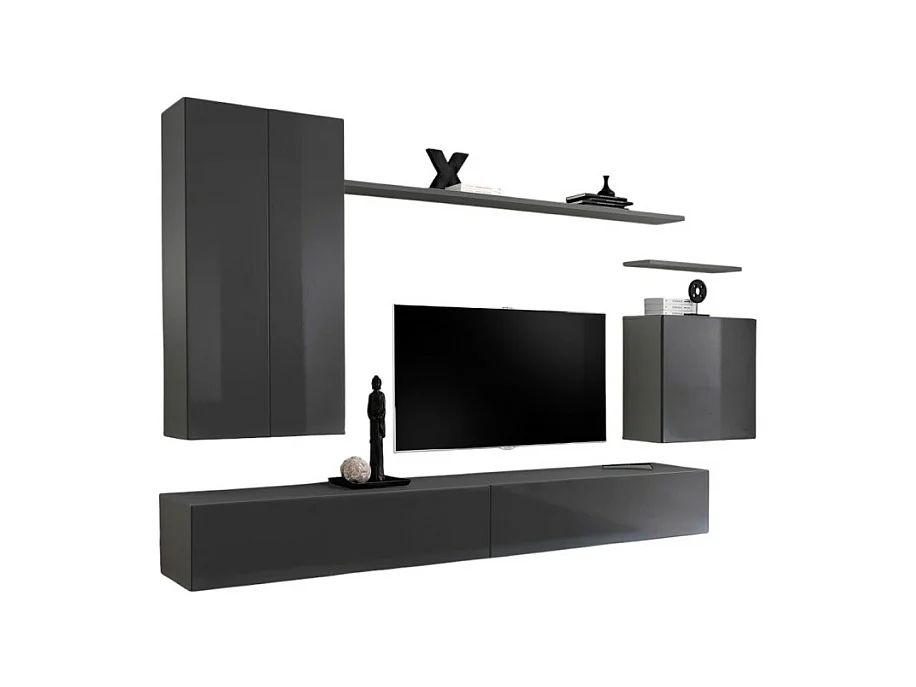 Ensemble meuble salon SWITCH II design, coloris gris brillant.