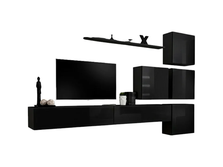Conjunto de móveis para sala de estar SWITCH IX, design de parede, na cor preto brilhante.
