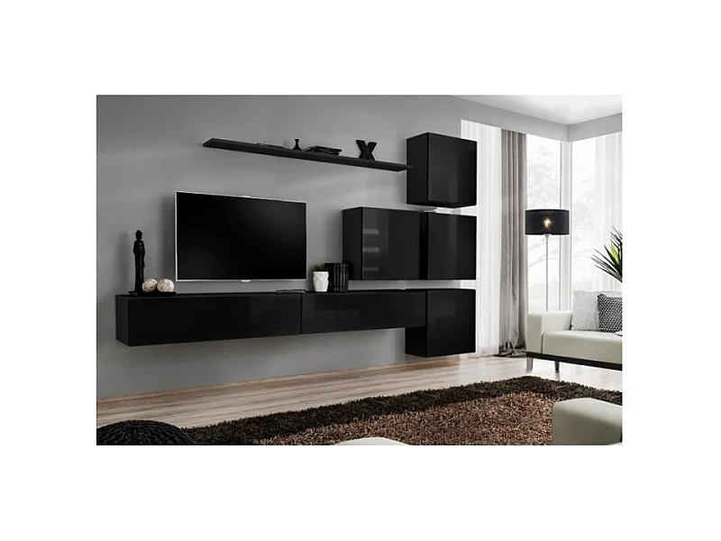 Conjunto de móveis para sala de estar SWITCH IX, design de parede, na cor preto brilhante.