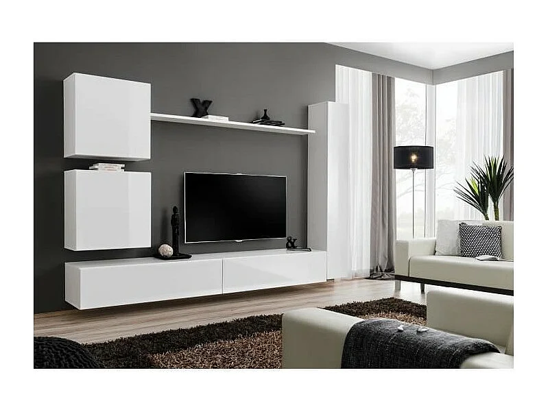 Ensemble meuble salon SWITCH VIII design, coloris blanc brillant.