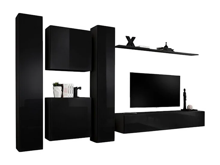 Conjunto de móveis para sala SWITCH VI, design, na cor preto brilhante.