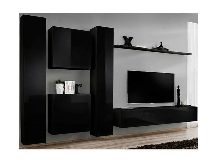 Ensemble meuble salon SWITCH VI design, coloris noir brillant.