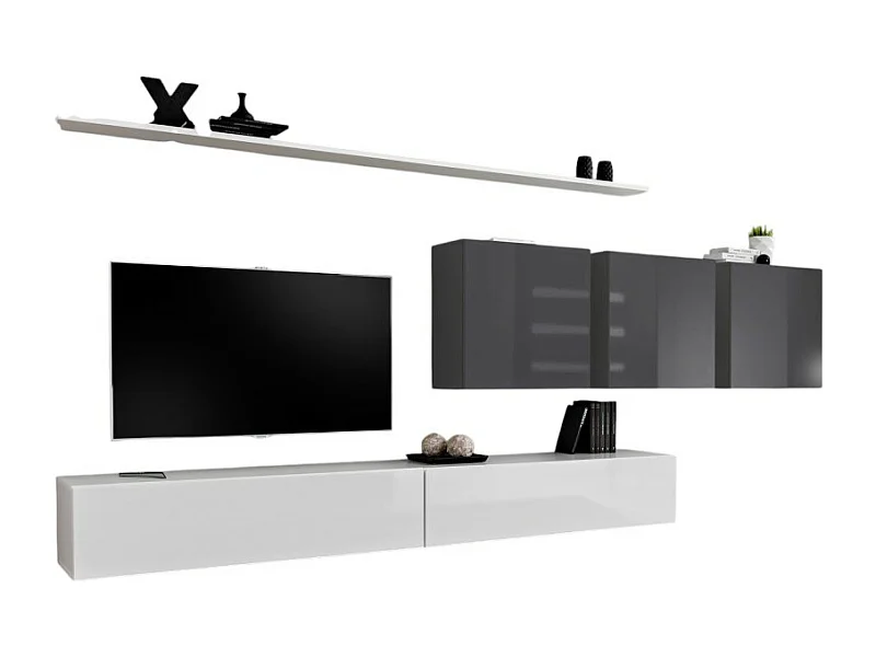 Wohnzimmermöbel-Set SWITCH VII im Designerstil, in glänzendem Weiß und Grau.