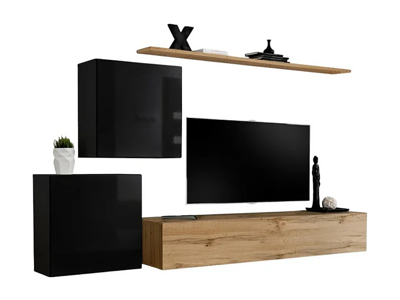 Salonmeubelset SWITCH V design, in Wotan eiken en glanzend zwart.