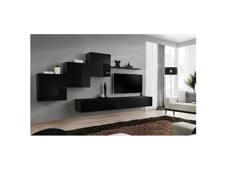 Conjunto de muebles de salón mural SWITCH X de diseño, color negro brillante.