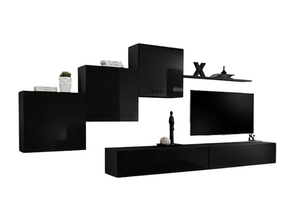 Wandmeubelset voor de woonkamer SWITCH X design, in glanzend zwart.