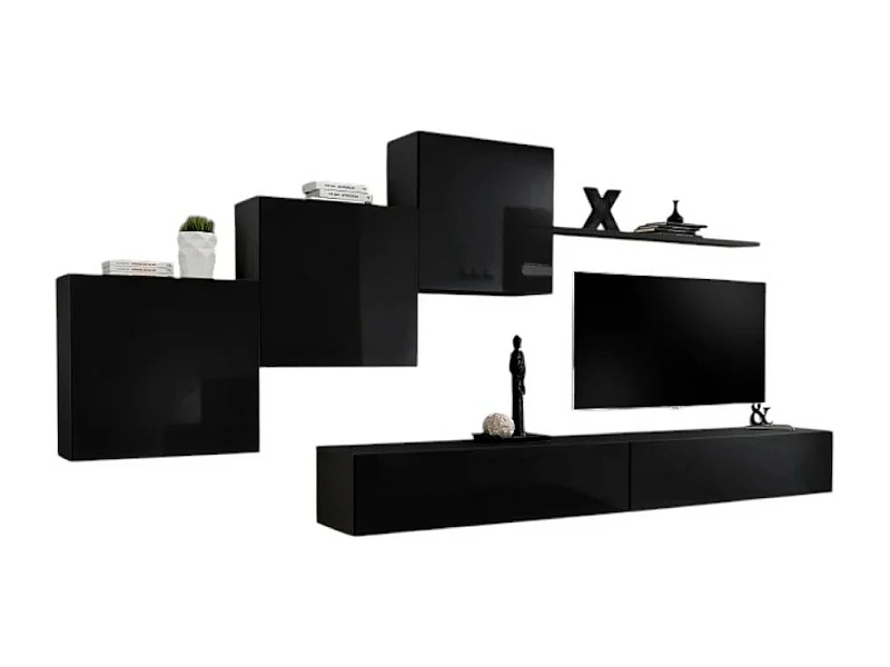 Wandmeubelset voor de woonkamer SWITCH X design, in glanzend zwart.