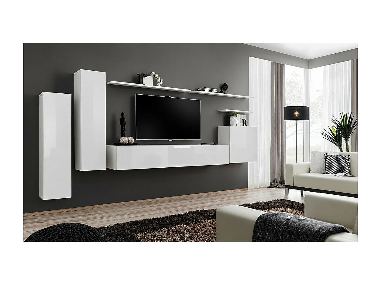 Ensemble de meubles salon collection SWITCH I design. Coloris blanc brillant.