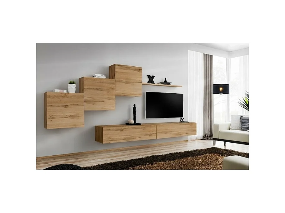 Conjunto de muebles de salón mural SWITCH X diseño, color roble Wotan.