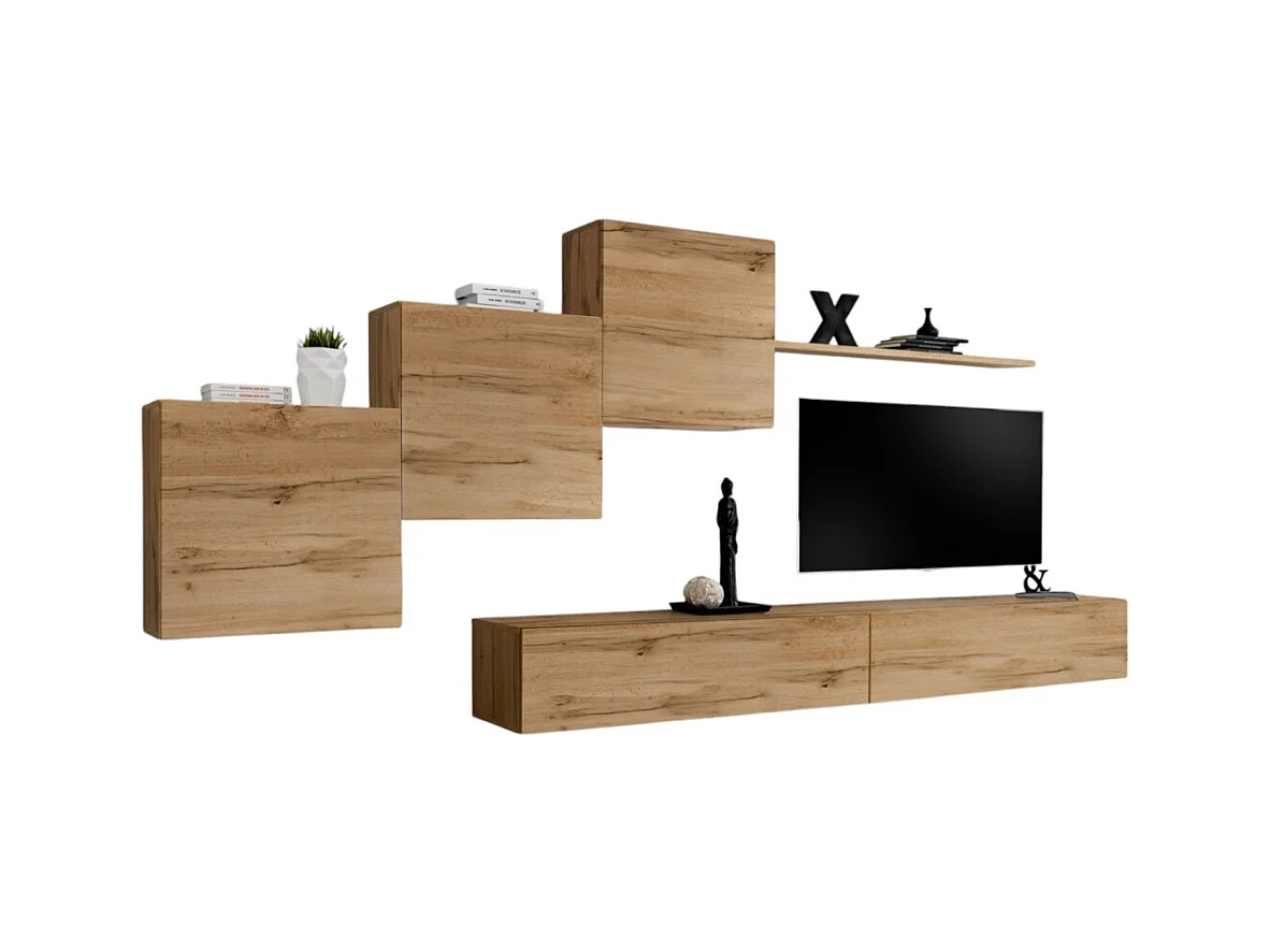 Ensemble meuble salon mural SWITCH X design, coloris chêne Wotan.
