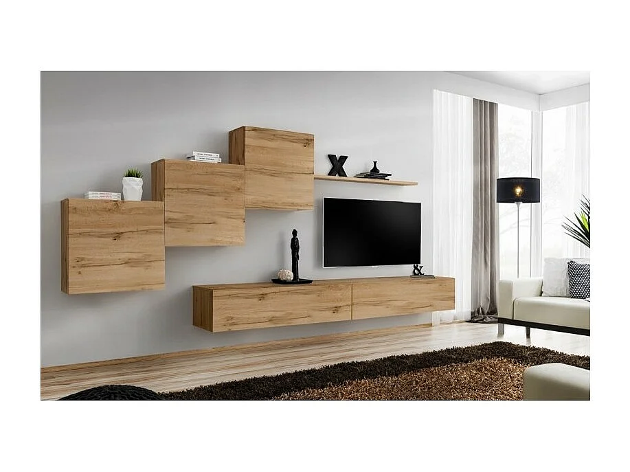 Wandmeubelset voor de woonkamer SWITCH X design, kleur Wotan eiken.