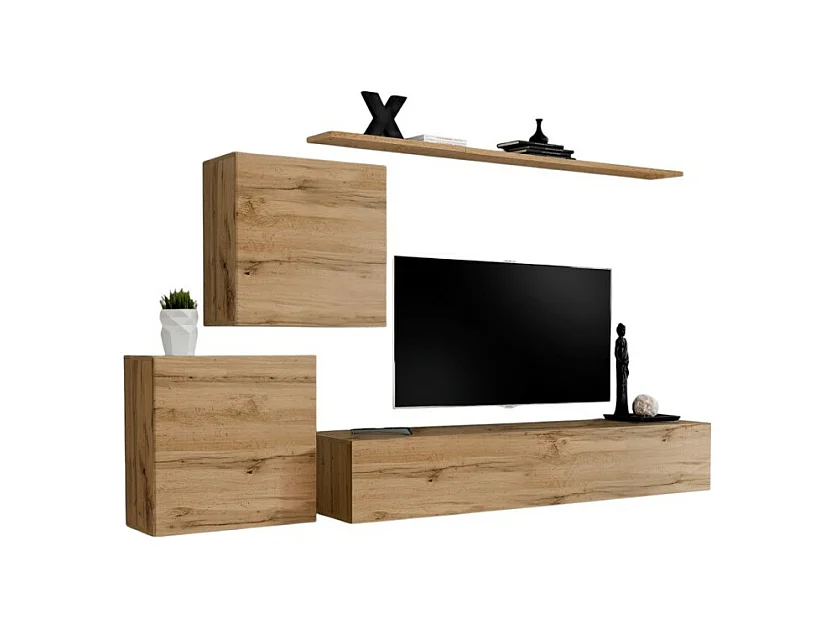 Ensemble meuble salon SWITCH V design, coloris chêne Wotan.
