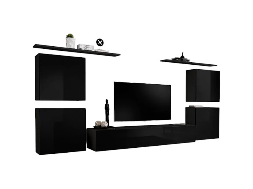 Ensemble meuble salon SWITCH IV design, coloris noir brillant.