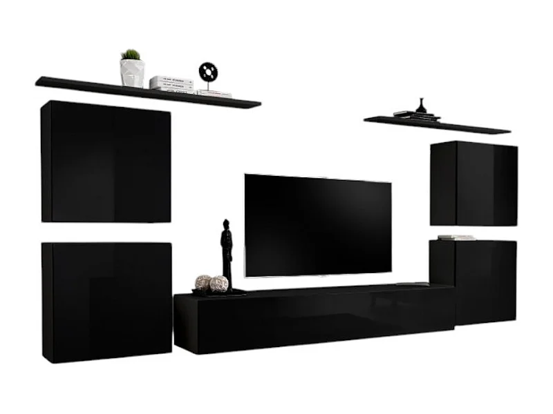 Ensemble meuble salon SWITCH IV design, coloris noir brillant.