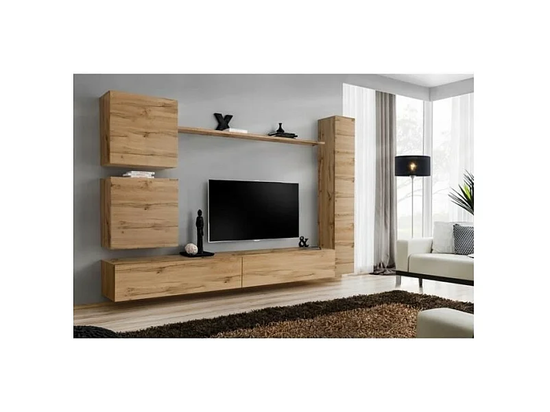 Wohnzimmer-Wandmöbelset SWITCH VIII im Design, Farbe Wotan Eiche.