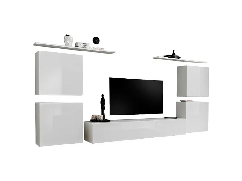 Ensemble meuble salon SWITCH IV design, coloris blanc brillant.