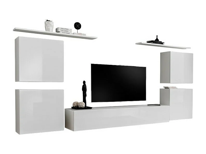 Ensemble meuble salon SWITCH IV design, coloris blanc brillant.