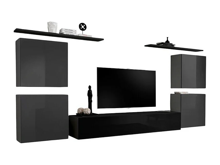 Ensemble meuble salon SWITCH IV design, coloris noir et gris brillant.