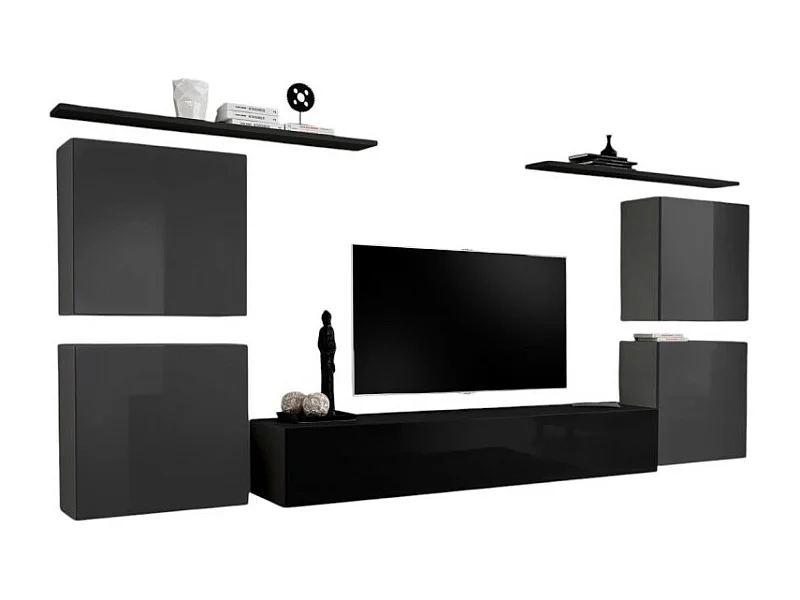 Ensemble meuble salon SWITCH IV design, coloris noir et gris brillant.