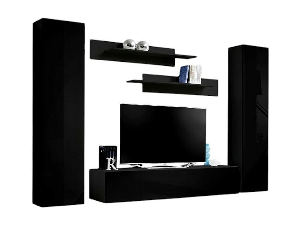 Meuble TV FLY A1 design, coloris noir brillant. Meuble suspendu moderne et tendance pour votre salon.