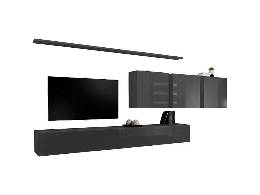 Wand-Wohnzimmerset SWITCH VII Design, in glänzendem Grau.