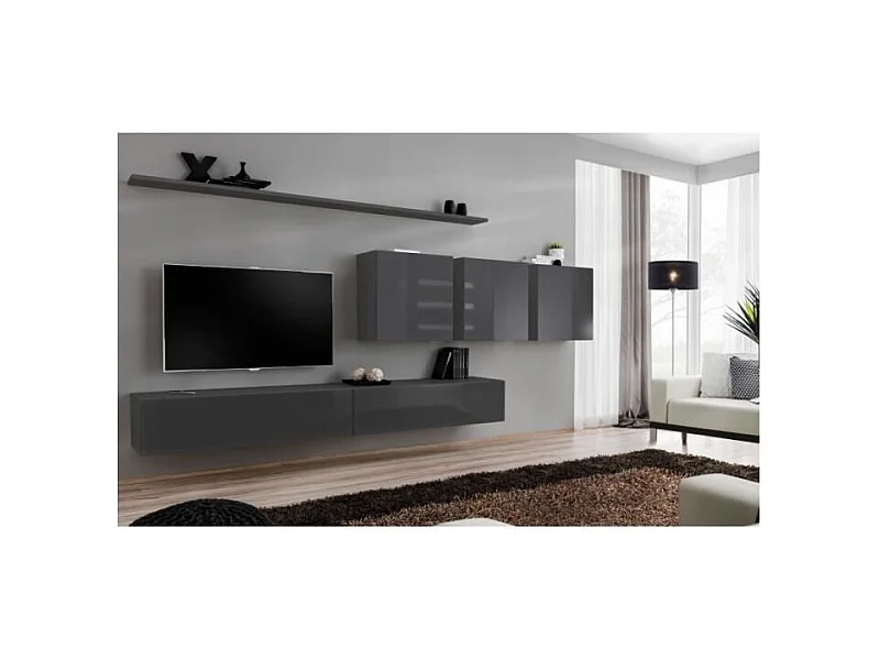 Wand-Wohnzimmerset SWITCH VII Design, in glänzendem Grau.
