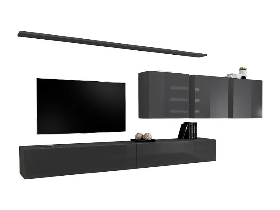 Ensemble meuble salon mural SWITCH VII design, coloris gris brillant.