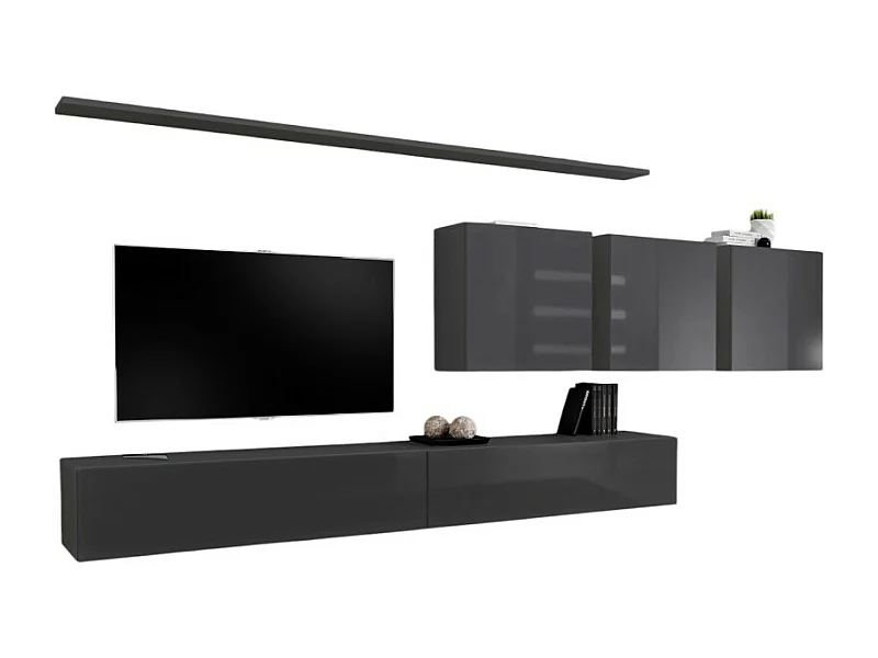 Wandmeubelset voor de woonkamer SWITCH VII, design, in glanzend grijs.