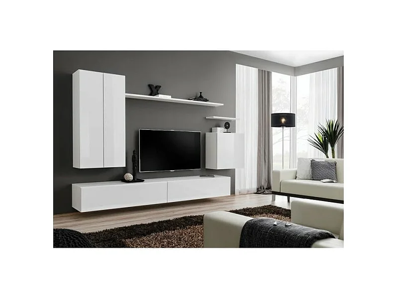 Conjunto de móveis para sala de estar coleção SWITCH II design, cor branco brilhante.