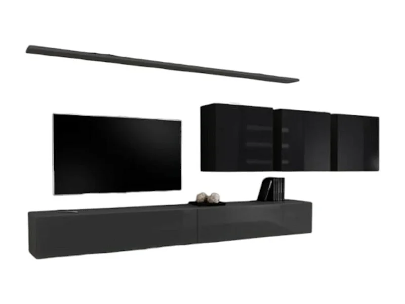 Wohnzimmermöbel-Set SWITCH VII – Grau & Schwarz glänzend – Modernes Design – 340 cm