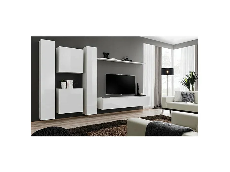 Conjunto de muebles para salón SWITCH VI, diseño moderno, color blanco brillante.