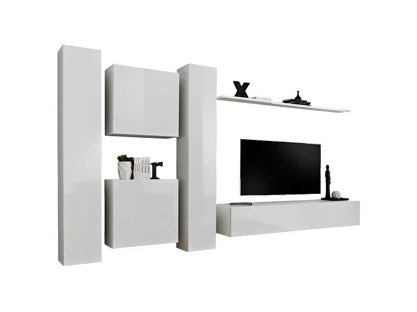 Ensemble meuble salon SWITCH VI design, coloris blanc brillant.