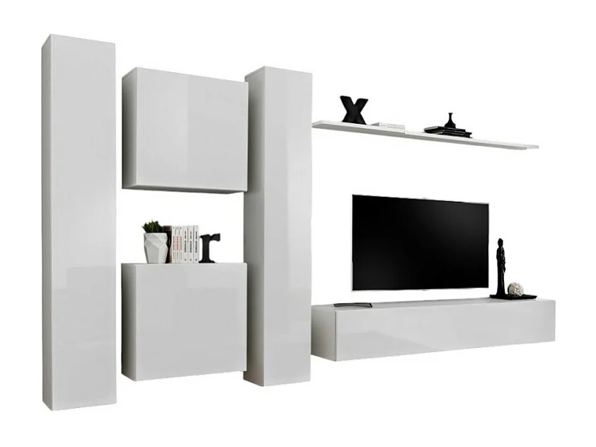 Ensemble meuble salon SWITCH VI design, coloris blanc brillant.