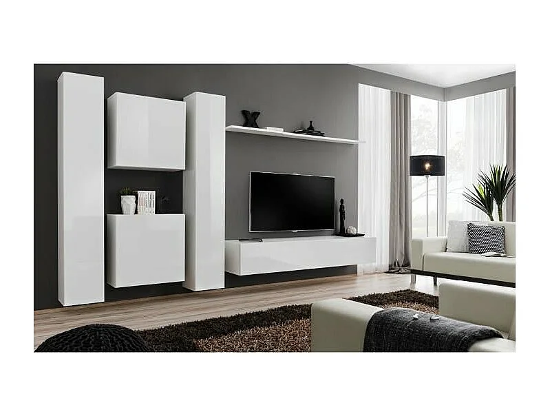 Ensemble meuble salon SWITCH VI design, coloris blanc brillant.