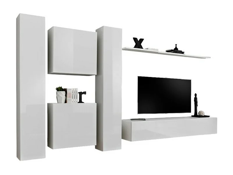 Ensemble meuble salon SWITCH VI design, coloris blanc brillant.