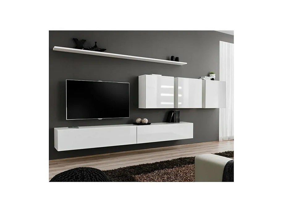 Wandmeubel set voor de woonkamer SWITCH VII design, in glanzend witte kleur.
