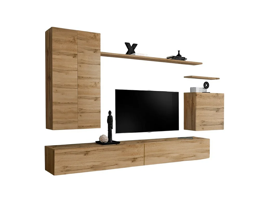 Ensemble meuble salon collection SWITCH II design, coloris chêne Wotan.