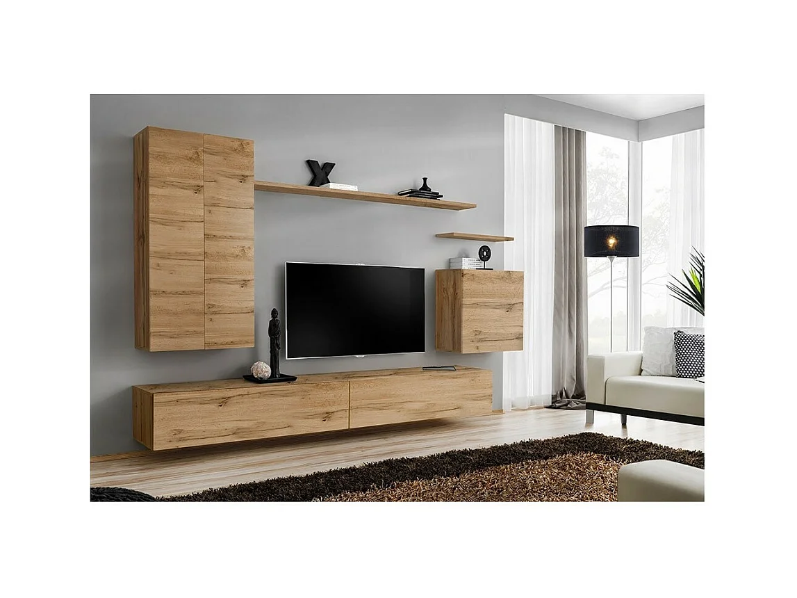 Ensemble meuble salon collection SWITCH II design, coloris chêne Wotan.