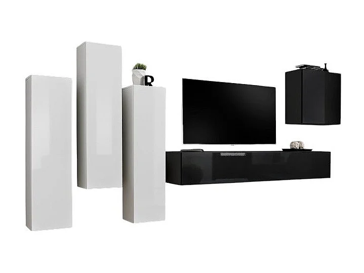 Conjunto de móveis de sala de estar da coleção SWITCH III. Cores branco e preto brilhante.