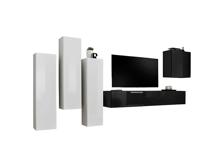 Design woonkamer meubelset uit de SWITCH III collectie. Kleuren glanzend wit en zwart.