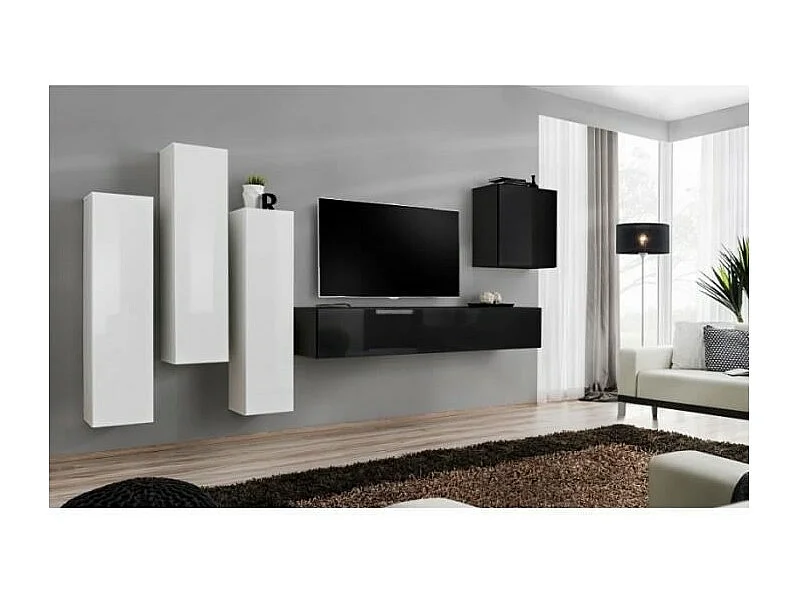 Design woonkamer meubelset uit de SWITCH III collectie. Kleuren glanzend wit en zwart.