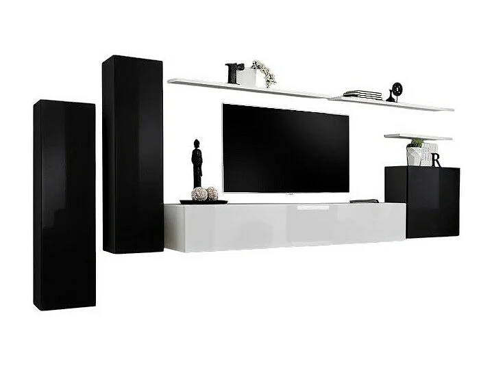 Conjunto de móveis para sala de estar da coleção SWITCH I, design em cores preto e branco brilhante.